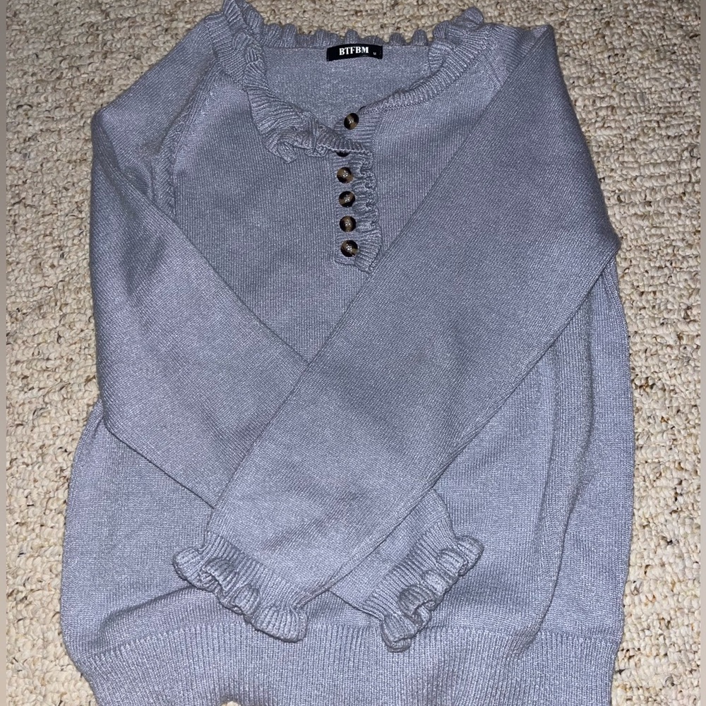 Adorable Long Sleeve Button Down Ruffle Sweater - Picture 5 of 5
